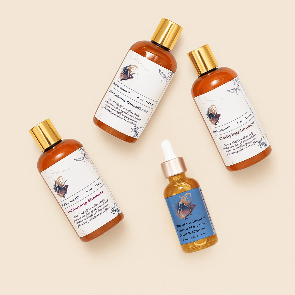 WholEmollient Hair Care Bundle with Chebe and Qasil Herbal Hair Oil 